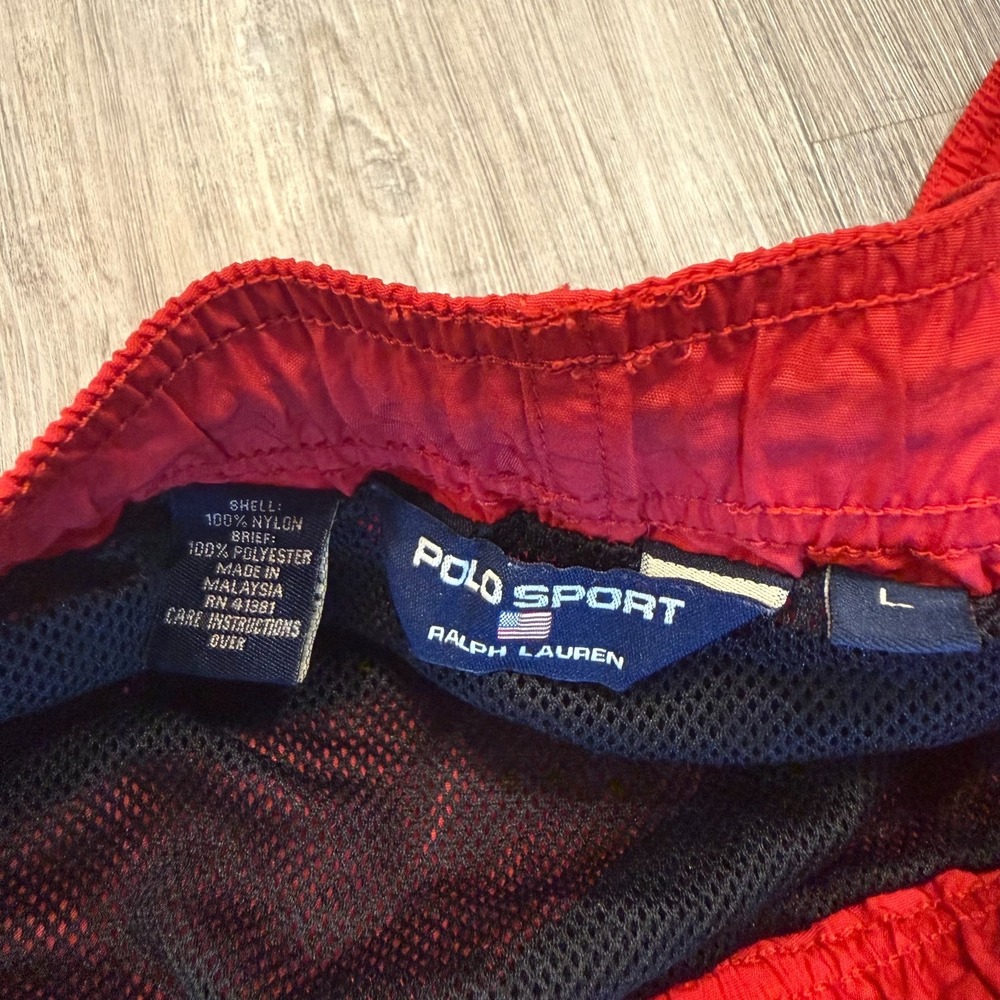 Vintage Polo Sport Ralph Lauren Mens Large Nylon Lined Swim Trunks Red - Picture 4 of 9
